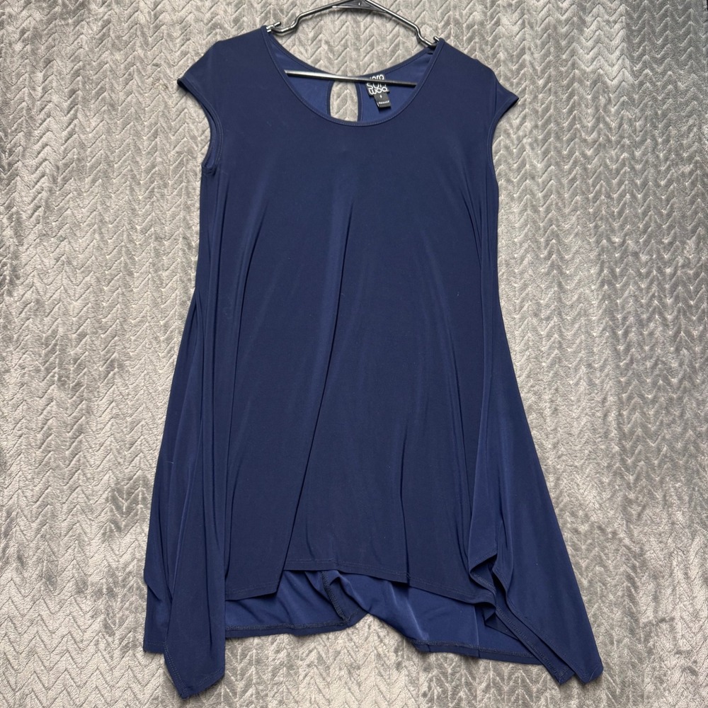 Clara Sunwoo Dress S Navy Blue Excellent Sharkbite Hem Keyhole Back (2111)